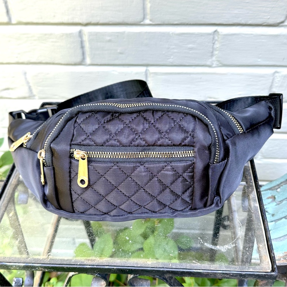 Quilted Black Nylon Belt Bag Fanny Pack The Teal Antler NWT